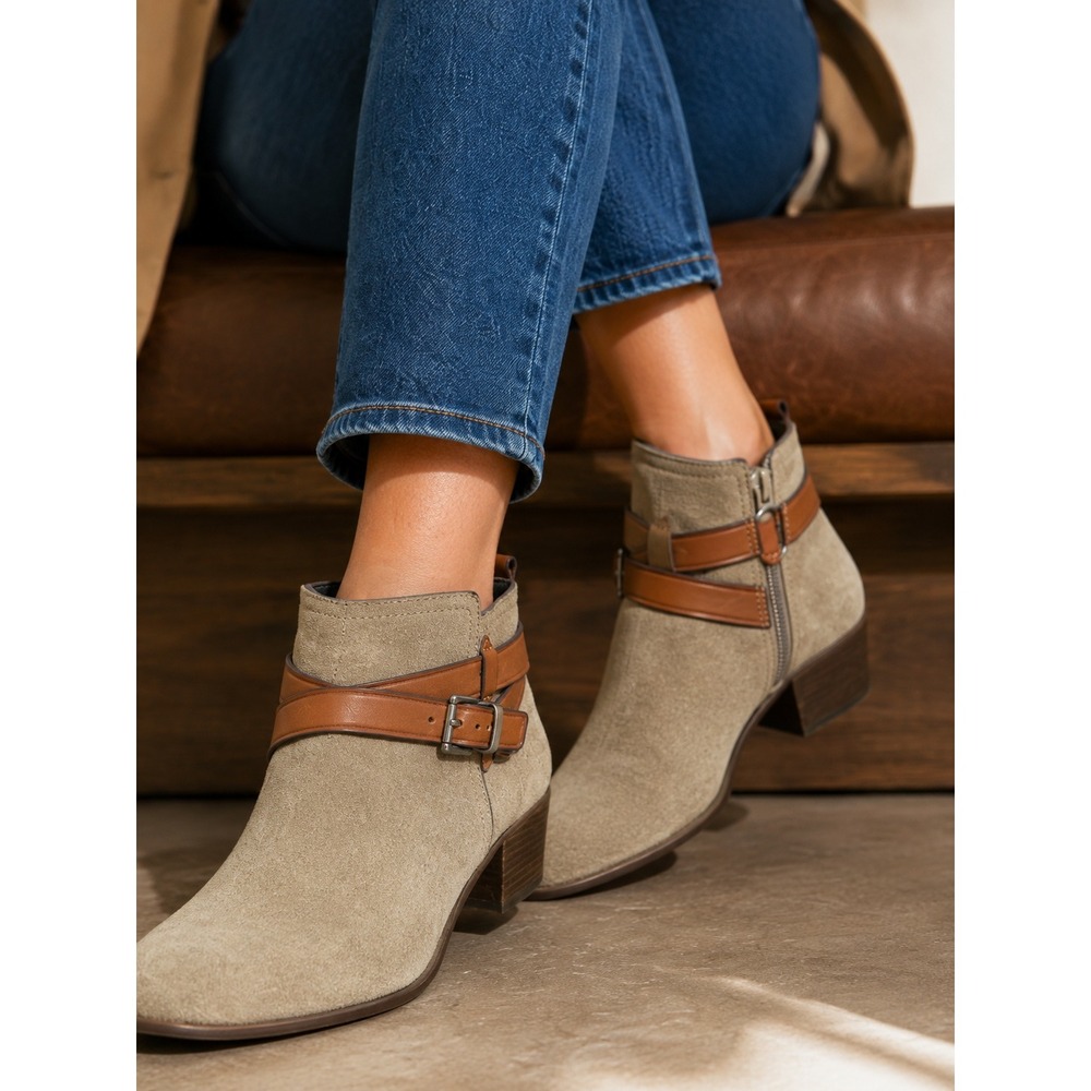 Coach Ankle Boots Womens Suede Leather Buckle Strap Olive Green Size 6